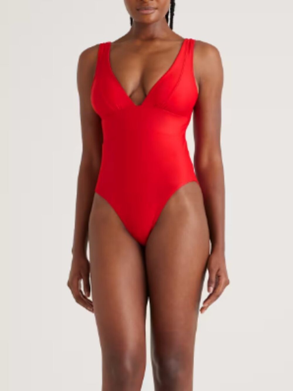 Quince Italian Plunge One-Piece Swimsuit Cherry M NWT
